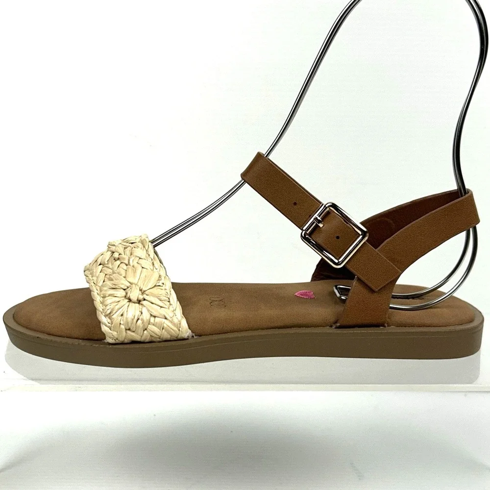 Steve‎ Madden Kids Girls Size 3 Tan Woven Straw Slingback Sandals Pink NEW